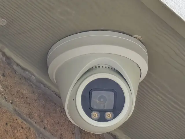Colour turret camera under a plaza soffit