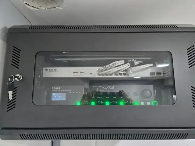 Locking wall cabinet holding the recorder and network switch